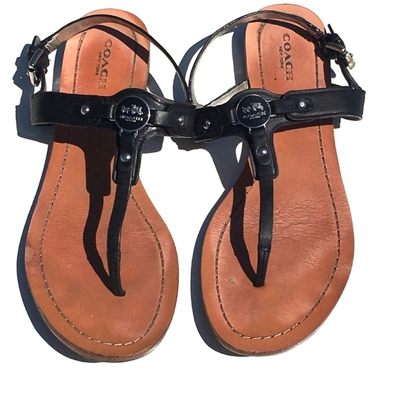 Coach Leather Thong Sandal Shoe Size 8.5 U.S. 38.5 EUR Black